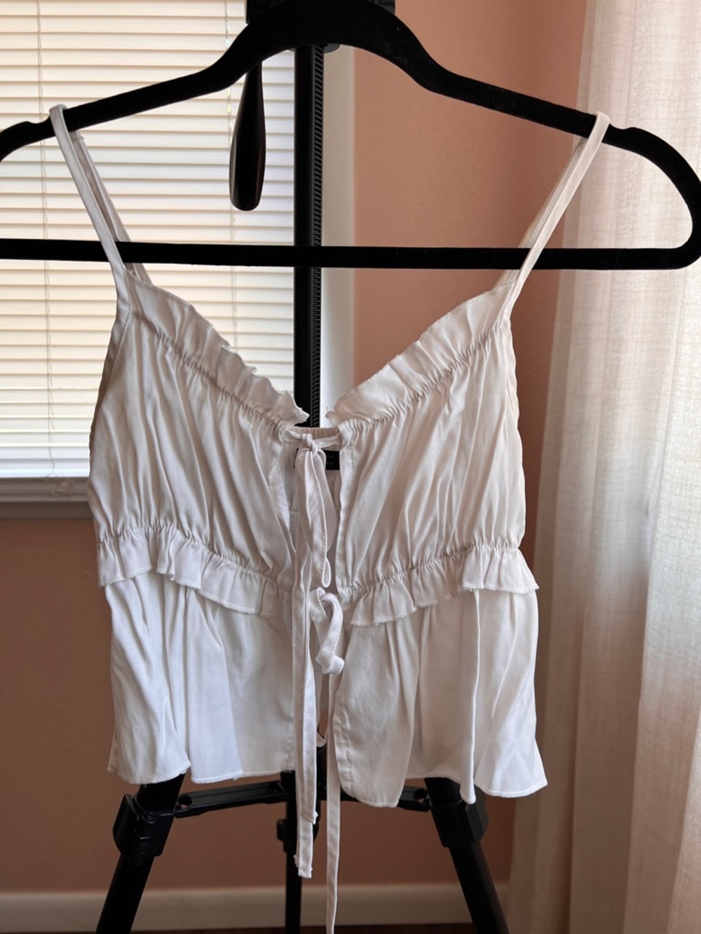 White Tie-Front Ruffled Cami Top - Women